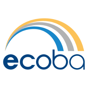 Logo firmy ecoba z łukiem nad napisem