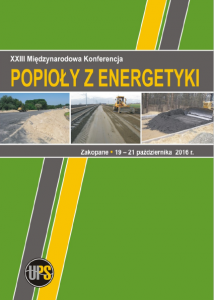 Okładka publikacji konferencyjnej "Popioły z energetyki" z zdjęciami dróg i logo IPS.